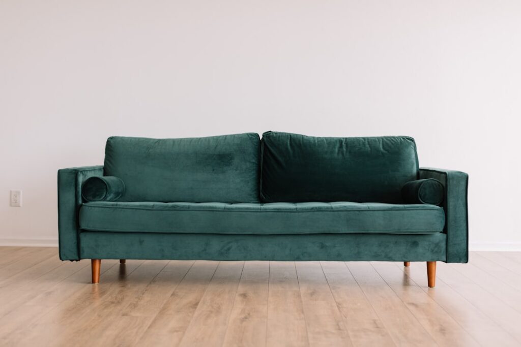 green suede sofa